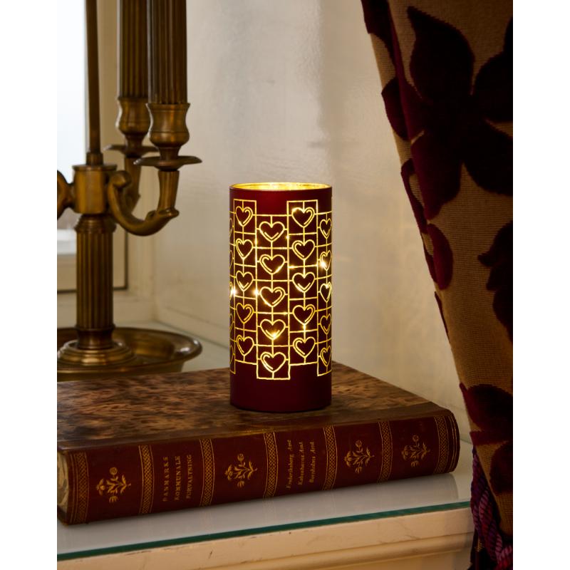 Sirius Glas Cylinder med LED-lyskæde 'Frida' - 15 cm Bordeaux