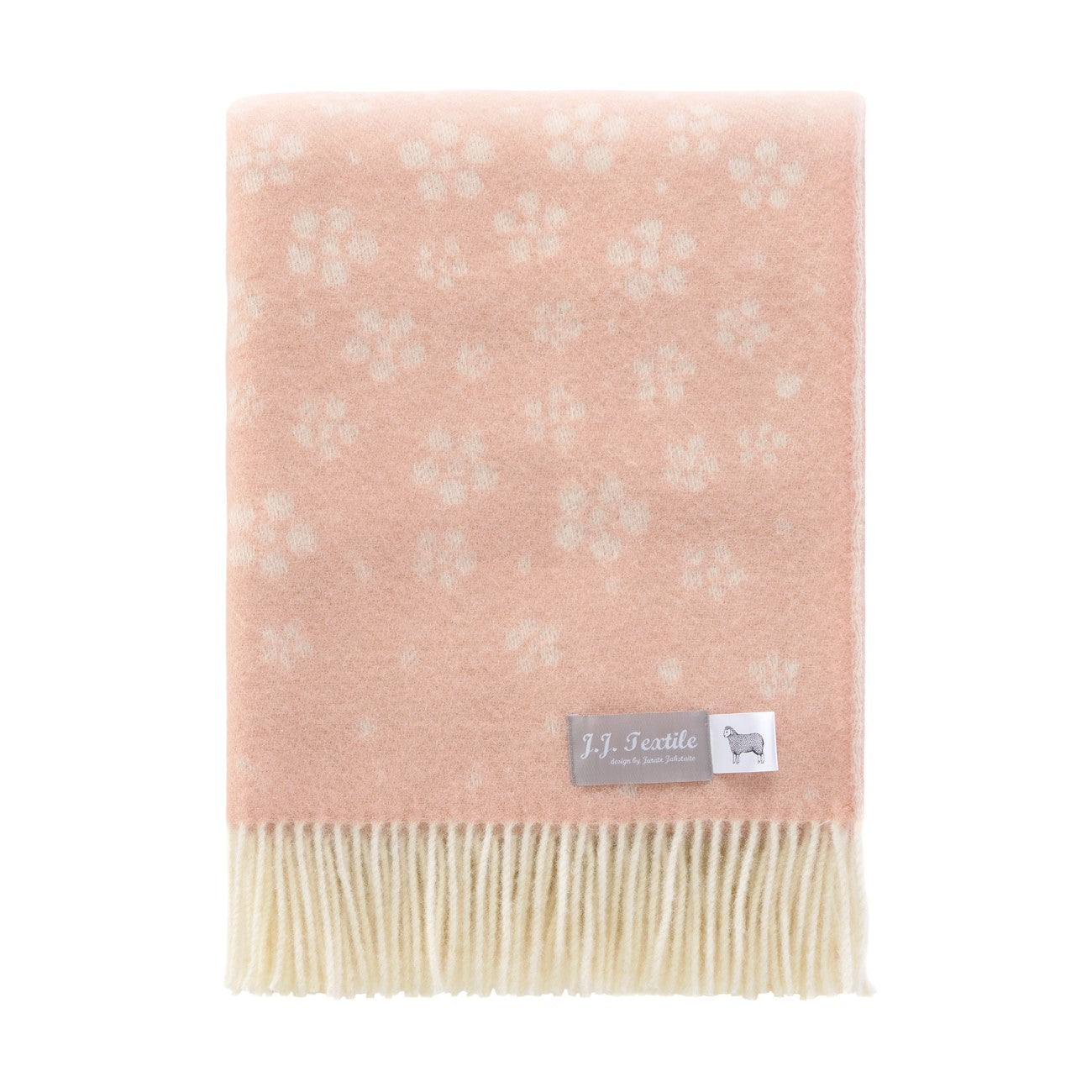 Plaid i ren uld 'Lyserød med blomster'