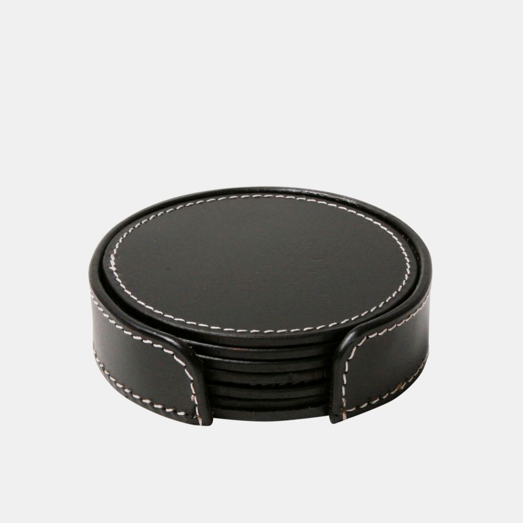 Glasbrikker i læder - 6 styk Sort