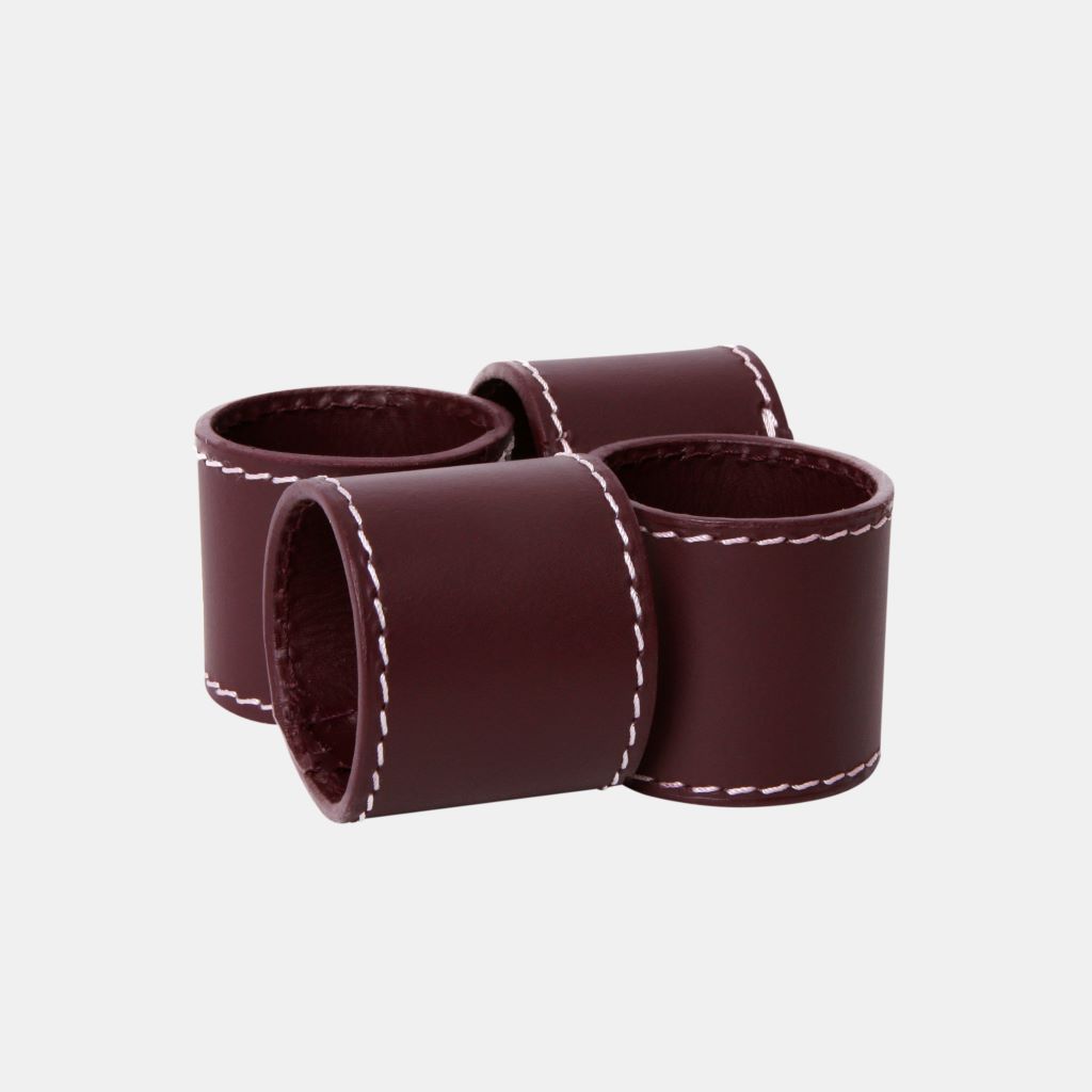 Servietringe i læder - 4 styk Bordeaux