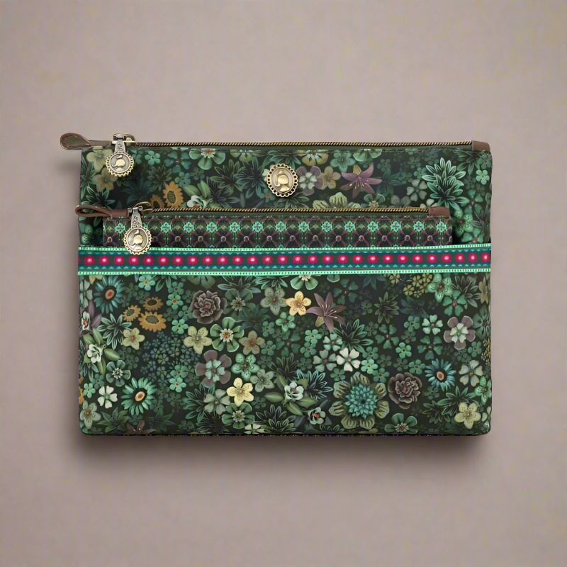 Kosmetik-taske - kombi - 'Tutti i Fiori Green' 26x18x7,5cm