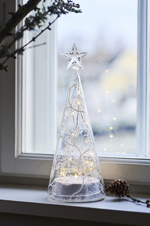 Sirius 'Cozy' Juletræ i mundblæst glas med LED-lys - 26 cm