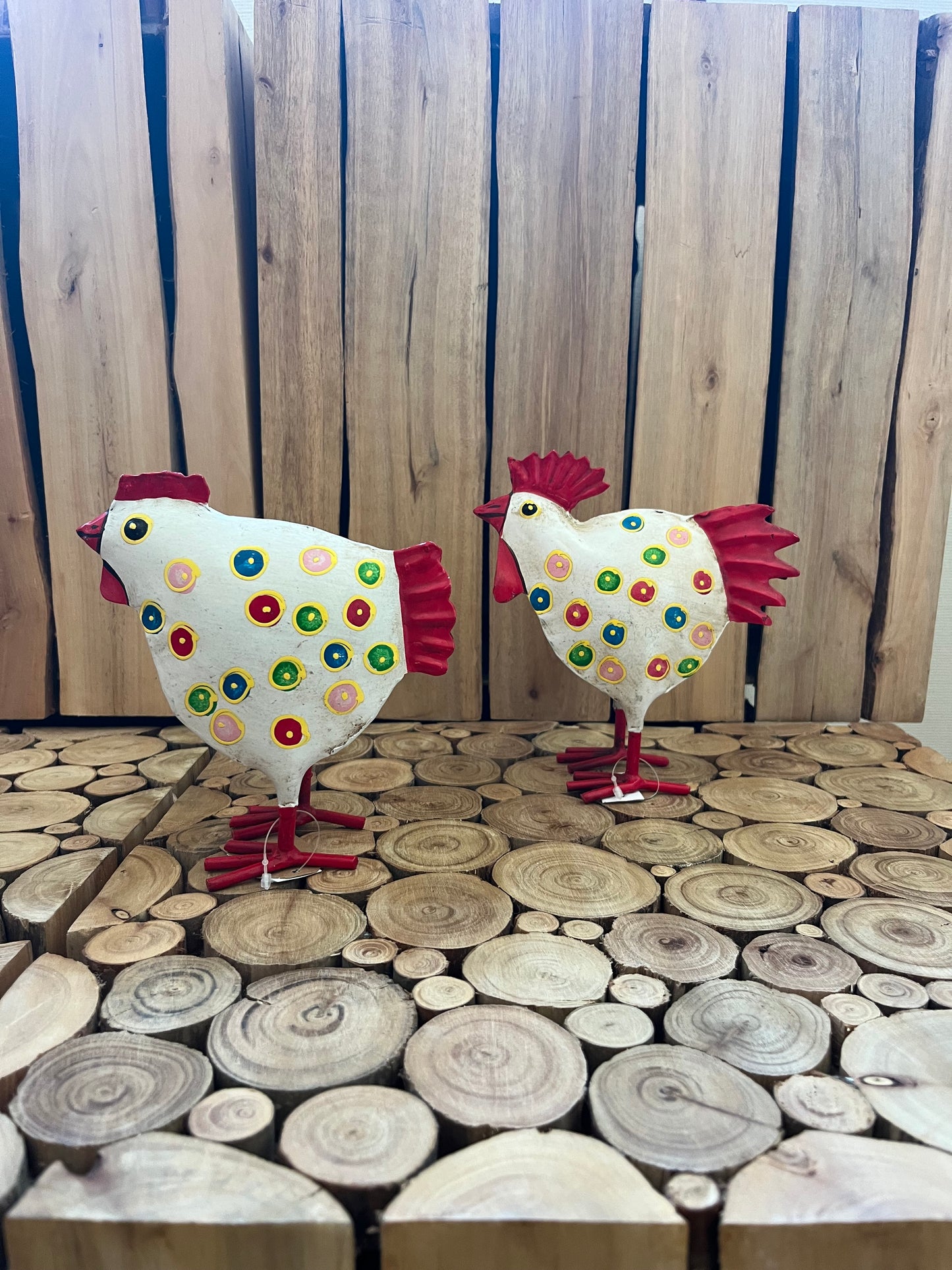 Sæt metal hane og høne - hvid