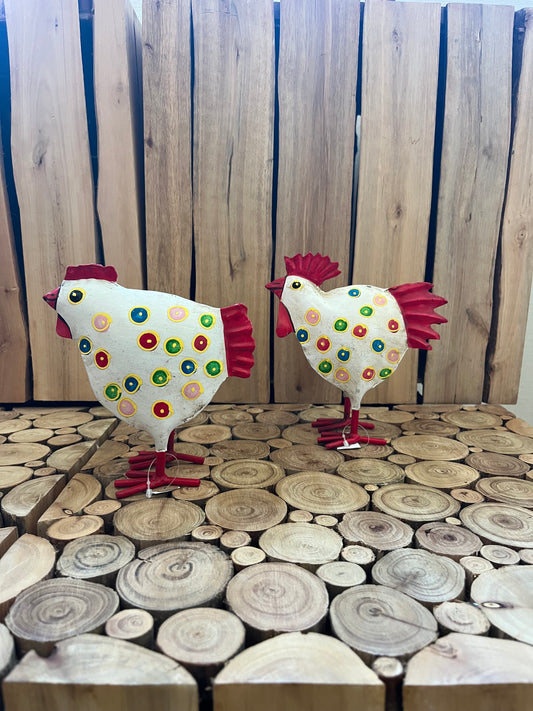 Sæt metal hane og høne - hvid