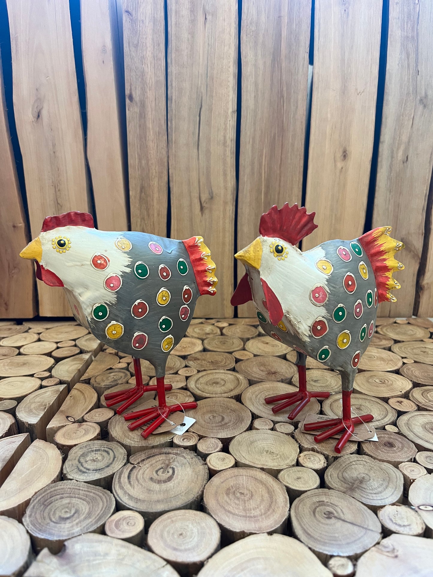 Sæt metal hane og høne - Grå