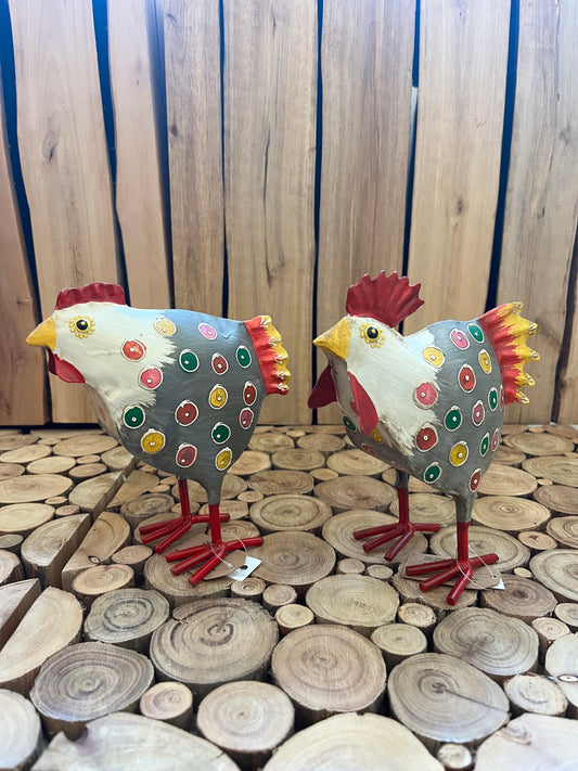 Sæt metal hane og høne - Grå