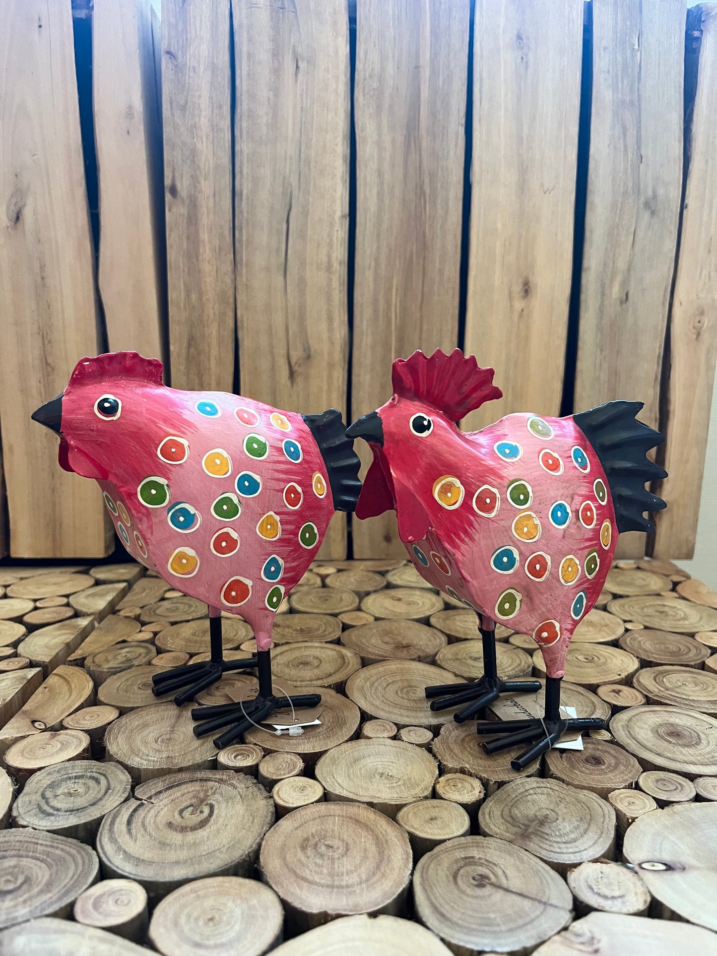 Sæt metal hane og høne - lyserød