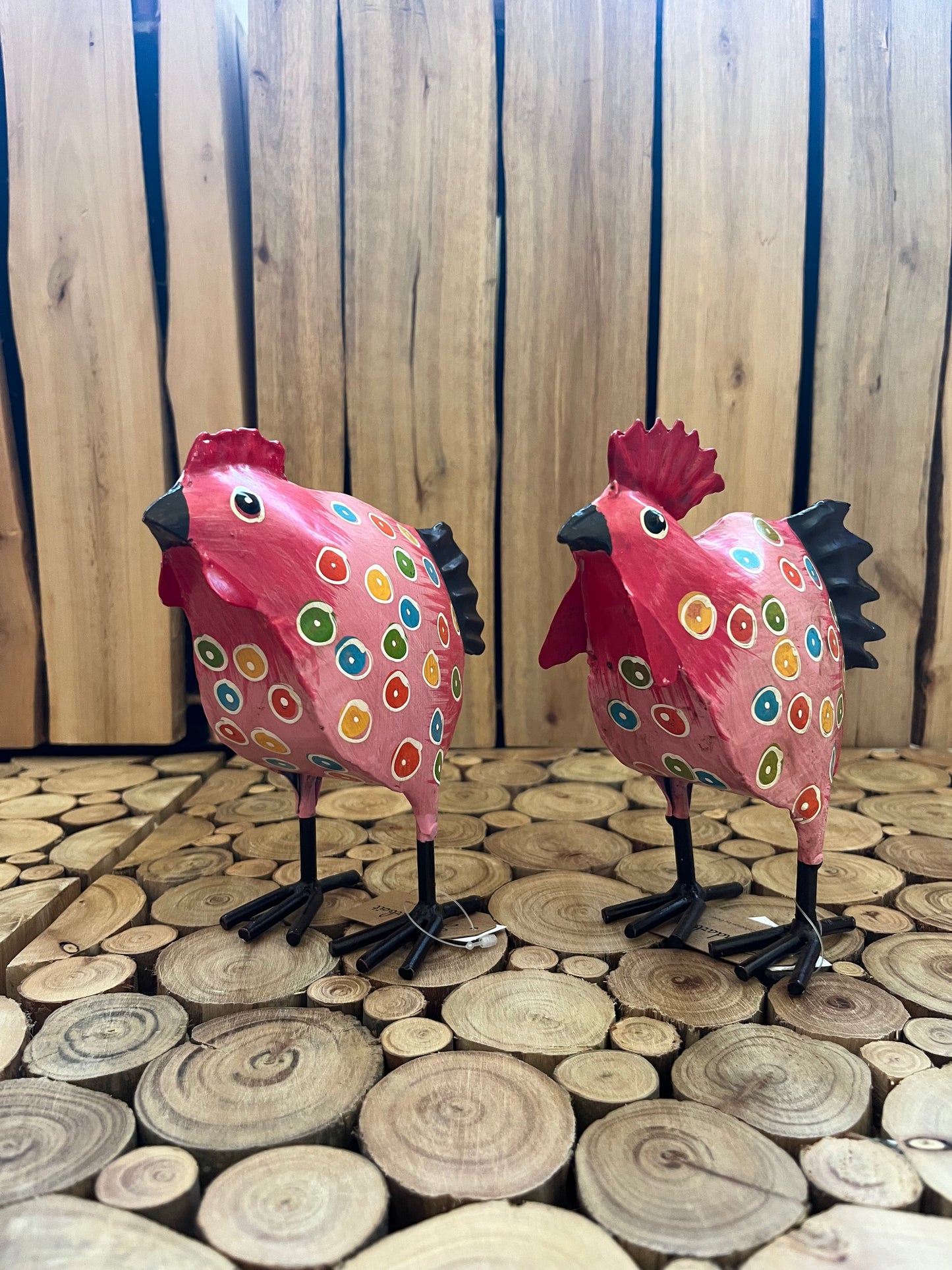 Sæt metal hane og høne - lyserød