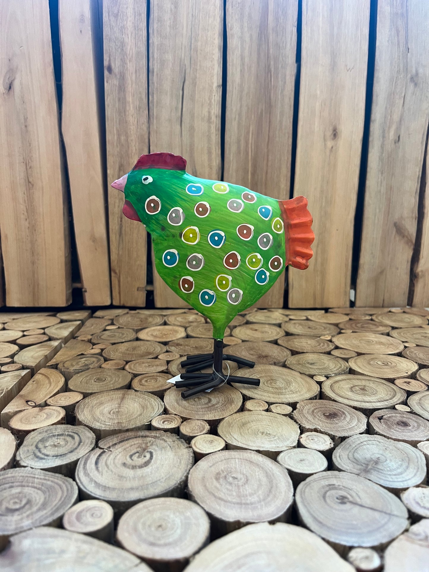 Sæt metal hane og høne - Grøn / Orange