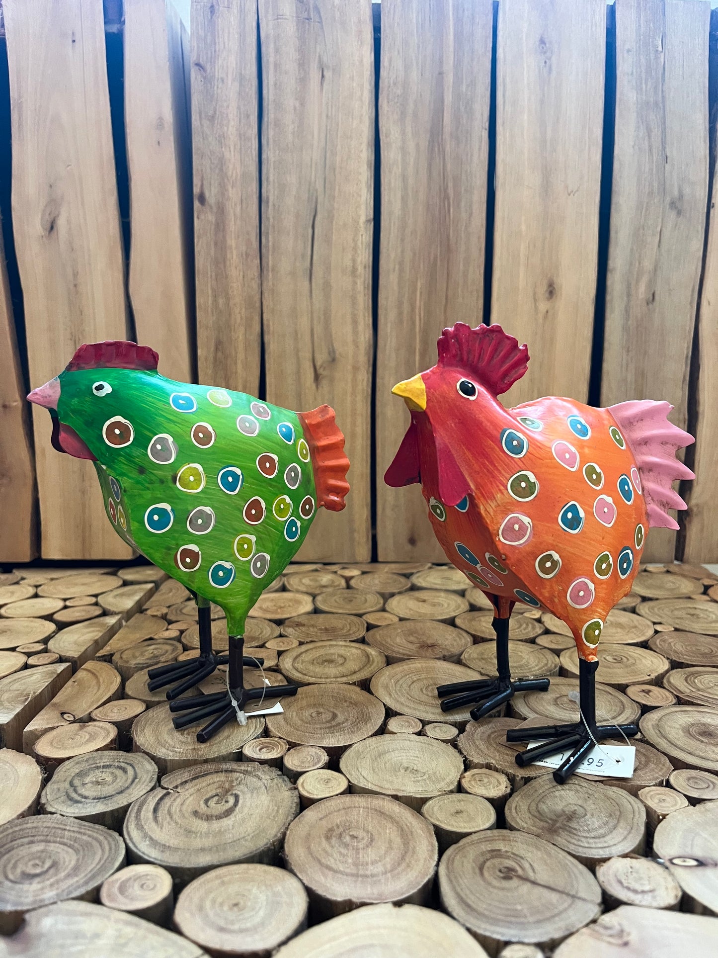 Sæt metal hane og høne - Grøn / Orange